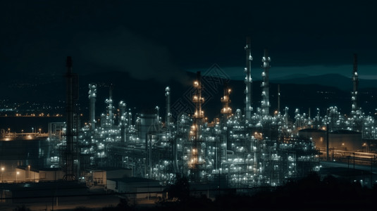 晚上的炼油厂背景图片