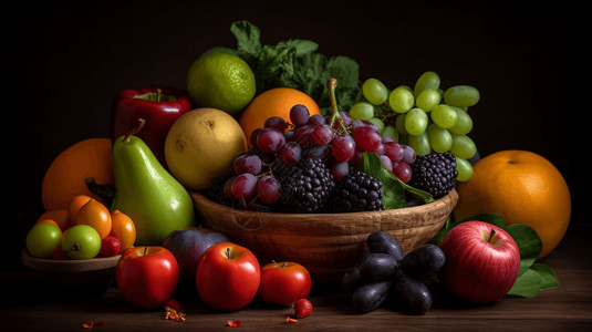 丰富多彩的新鲜水果和蔬菜静物背景图片