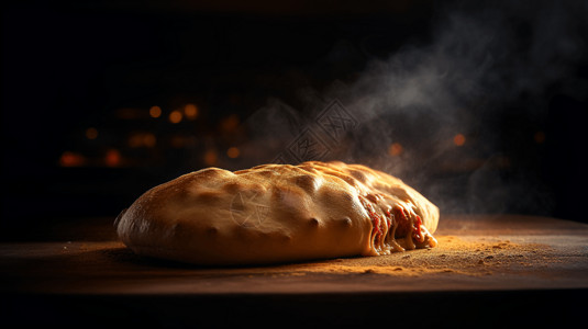 面包烤炉放在桌子上新鲜出炉的面包背景
