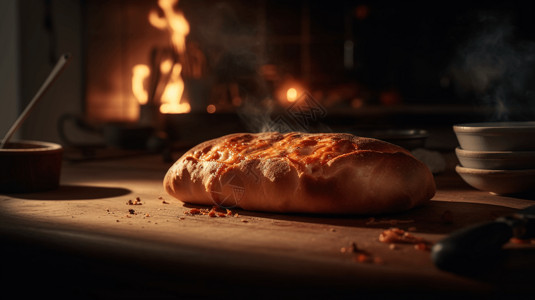 面包烤炉新鲜出炉的面包背景
