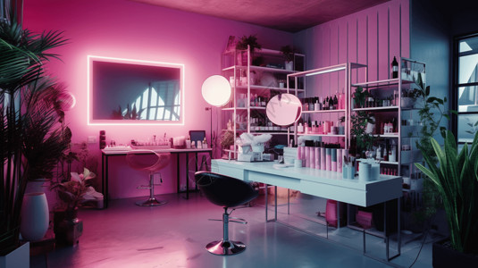 美容造型设计工作室粉色灯光美容室背景
