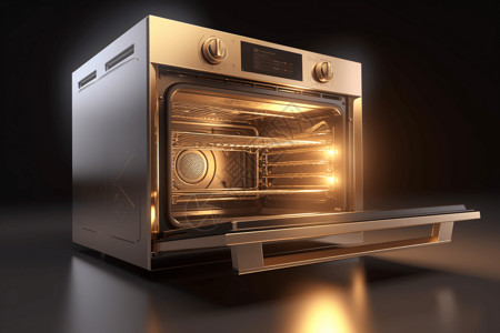 3D厨具金属烤箱插画