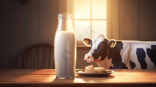 一瓶奶牛新鲜牛奶早餐插画