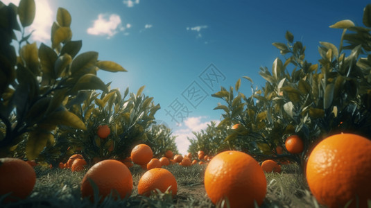 种植橙子橙子熟透落地的庄园插画