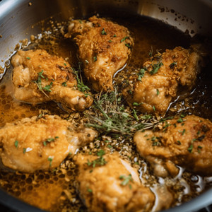 油炸鸡块烹饪泼热油高清图片