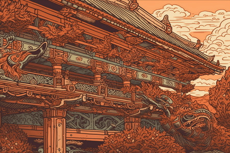 中国装饰横梁和彩绘图背景图片