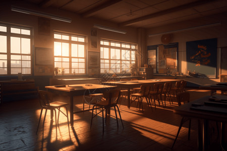 暖光下的教室背景图片