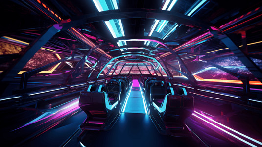 霓虹灯游戏厅虚拟现实过山车游戏设计图片