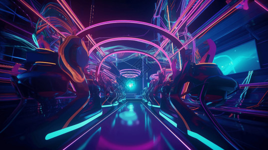 霓虹灯游戏厅虚拟现实过山车设计图片