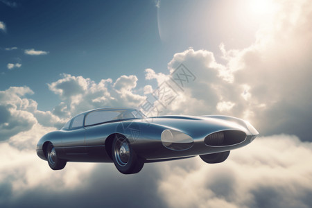 穿透云的阳光汽车飞过云层3d设计图片