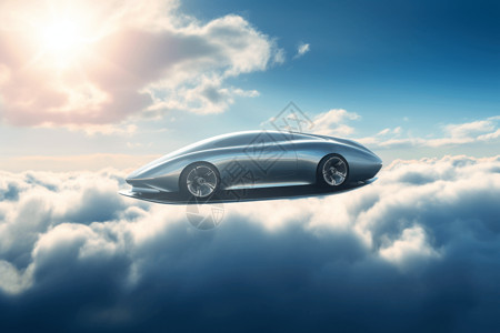 穿透云的阳光汽车在云层上3d设计图片