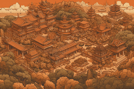 寺庙建筑群中国宫殿建筑群插图插画