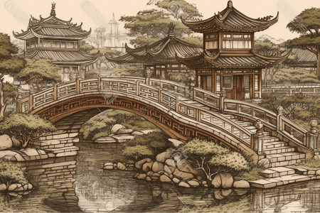 中国古典园林古典园林复杂插图插画