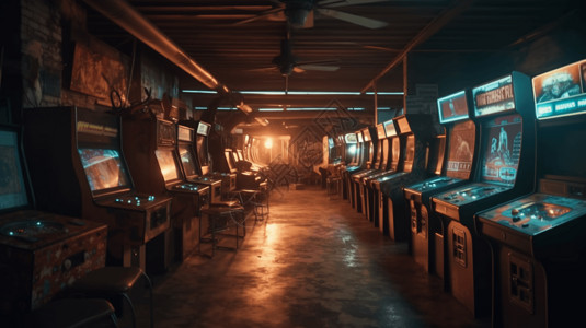 游戏氛围经典怀旧的街机室背景