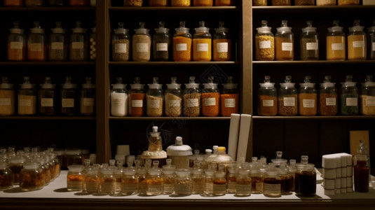 药品架摆放整齐的药柜背景