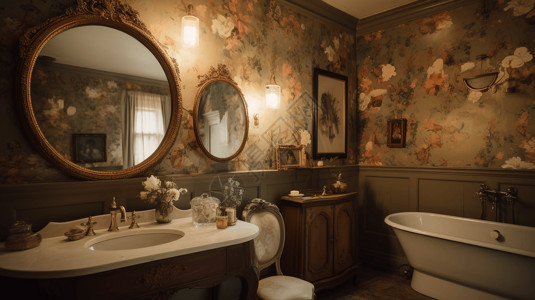复古主题浴室效果图背景图片