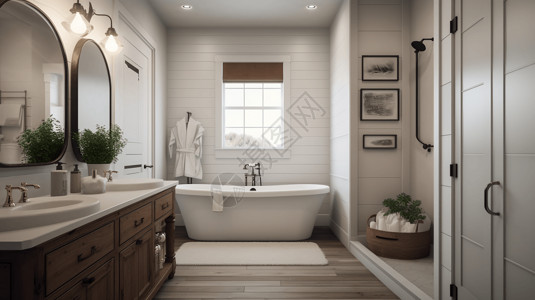 彩色相框现代酒店淋浴室效果图背景