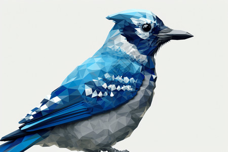 鸦类几何菱形蓝色3D立体动物鸟设计图片