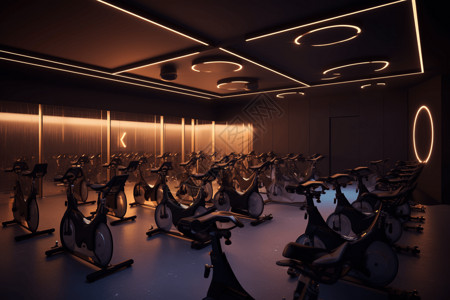 运动音乐素材健身房室内自行车室的景观设计图片