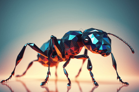 明亮的小的低多边形蚂蚁前视图插画