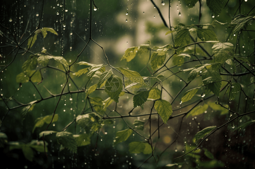 雨水淋着植物图片