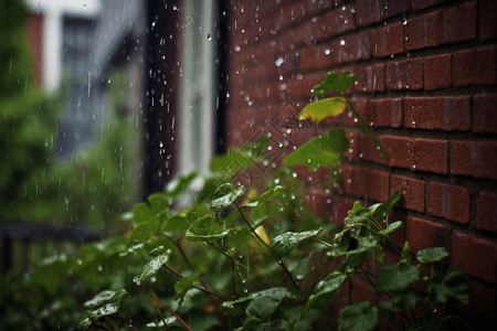 墙角的植物雨水蹲墙角高清图片