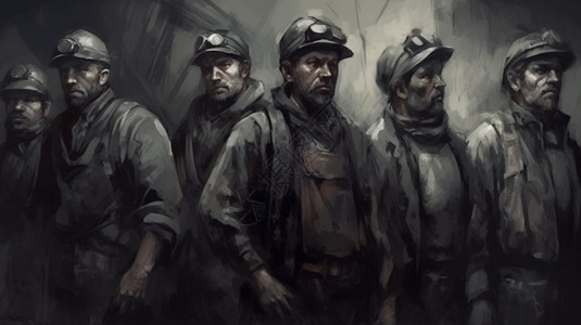 团队巨画辛苦的煤矿工人插画