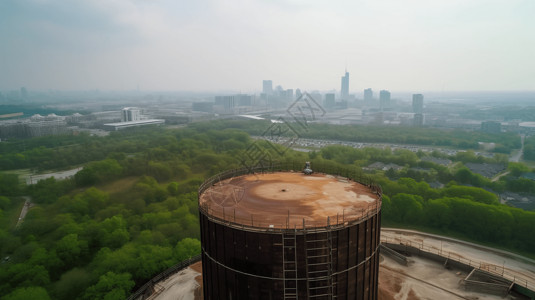 水塔顶部俯瞰城市天际图片