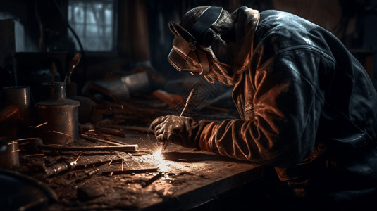焊接工人正在进行焊接的工人插画