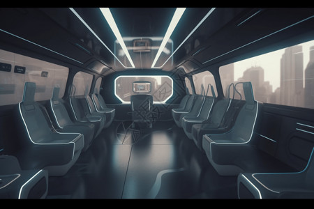 公交车驾驶员空旷的未来车辆内饰插画