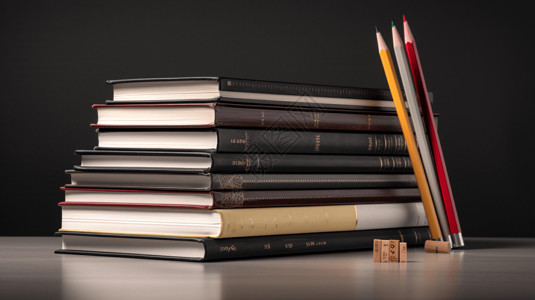 排列好的铅笔与摆放整齐的书本背景图片