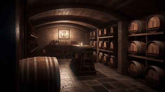 酒厂桶酿酒厂用橡木桶装的酒背景