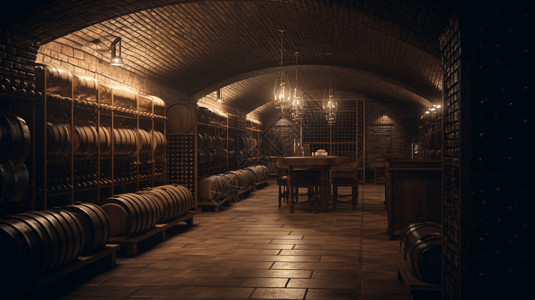 酿造厂酒窖里的酒背景