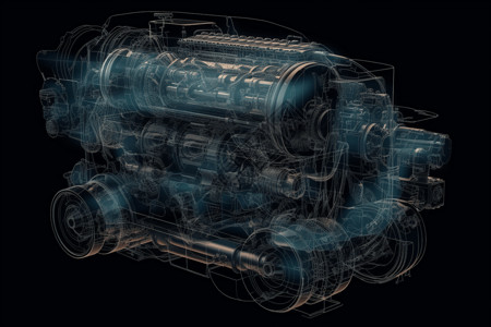 3D汽车发动机的射线图背景图片