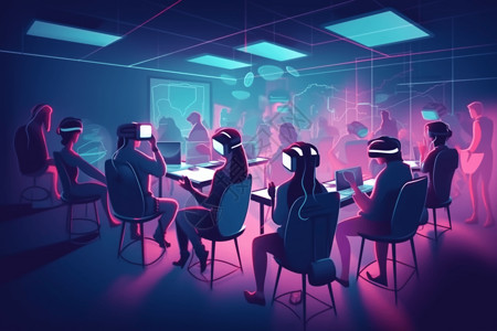 智能教室虚拟现实的教室插画