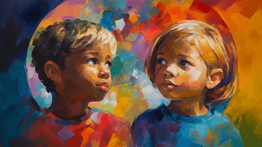 两个油画儿童背景图片