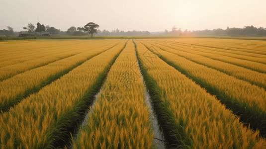 处暑节气毛笔字成排的水稻种植基地背景