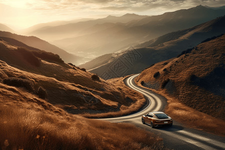 3d道路素材汽车山路行驶图背景