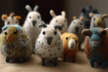 羊毛卡通毡制动物收藏视角背景