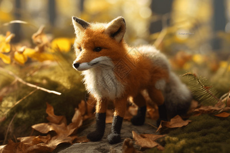 红色小狐狸3D羊毛毡狐狸图设计图片