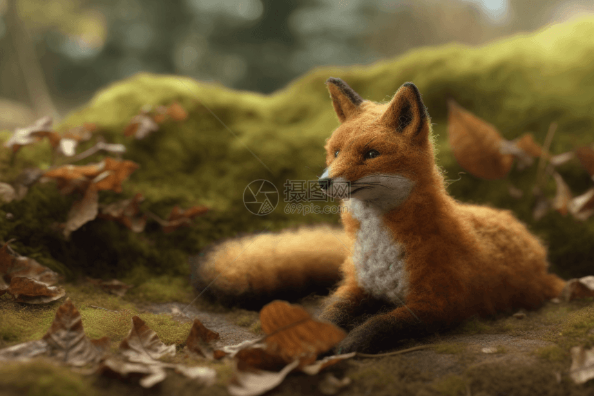 3D羊毛毡狐狸模型图片