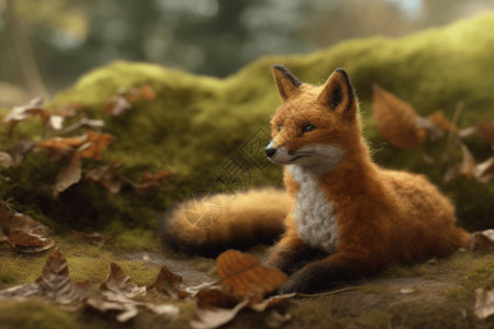 3D羊毛毡狐狸模型图片