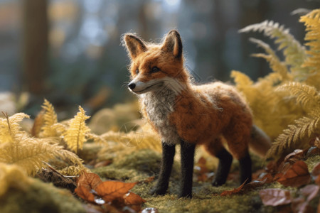 红色小狐狸羊毛毡狐狸渲染图设计图片