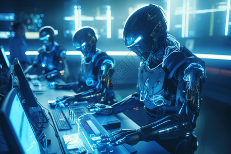 编程机器人未来科技机器人操作电脑场景渲染设计图片