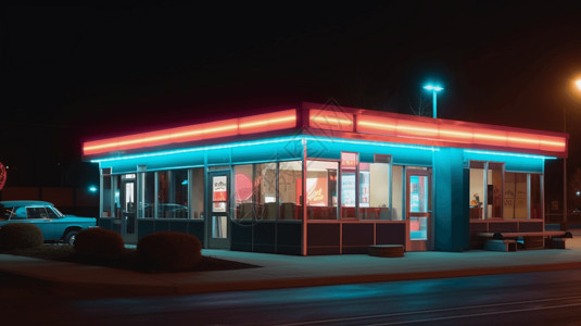 店铺照片素材夜间快餐店设计图片