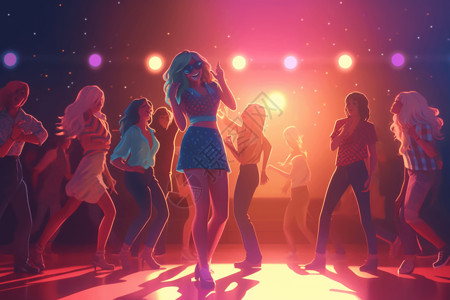 夜店女跳舞的人群插画