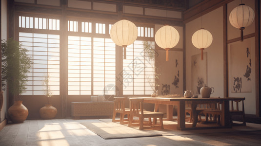 传统灯笼装饰中式禅意茶室设计图片