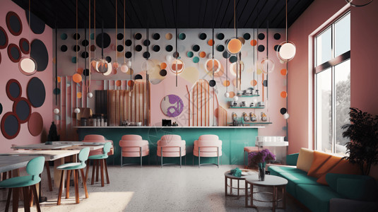 港式茶餐厅充满活力和现代化奶茶店设计图片