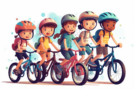 骑车孩子一群骑自行车的孩子插画