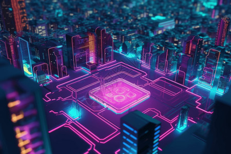 芯片城市未来数字世界插画